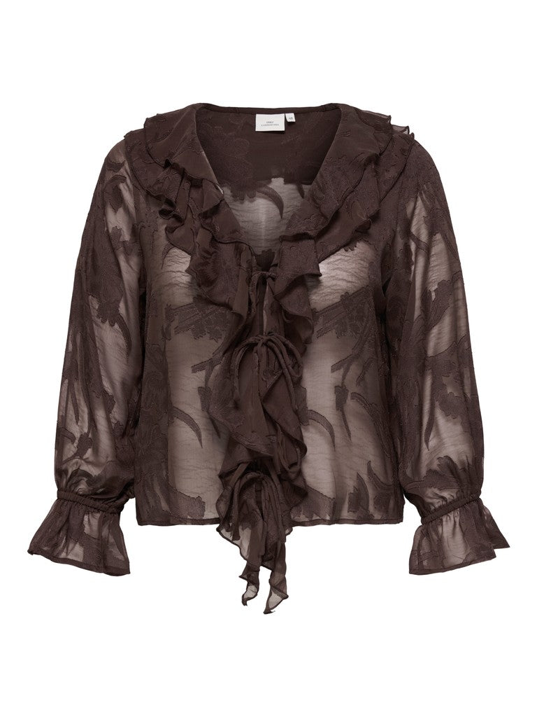 Frill Blouse Careleni Jacquard Coffe Bean