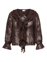 Frill Blouse Careleni Jacquard Coffe Bean