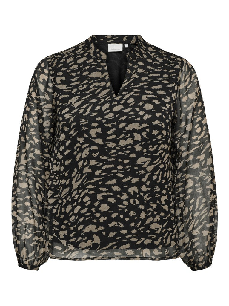V- Neck Blouse Carasta print leo dots Black / Taupe Grey