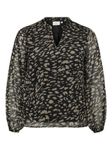V- Neck Blouse Carasta print leo dots Black / Taupe Grey