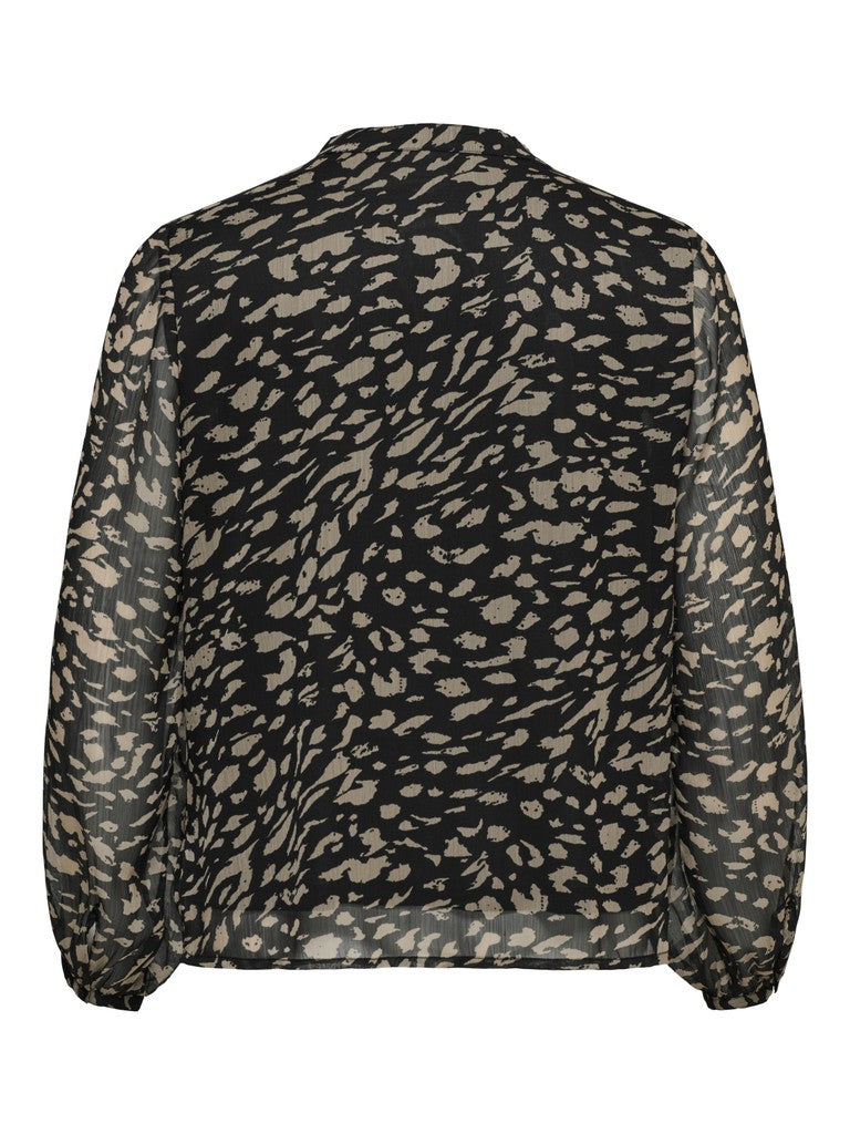 V- Neck Blouse Carasta print leo dots Black / Taupe Grey