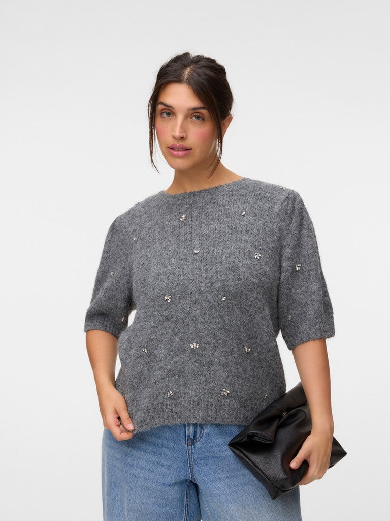Trui Korte Mouw VMC Claire Embelishment Dark Grey
