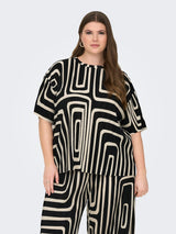 Plisse shirt Carravenna Print Black/Oatmeal