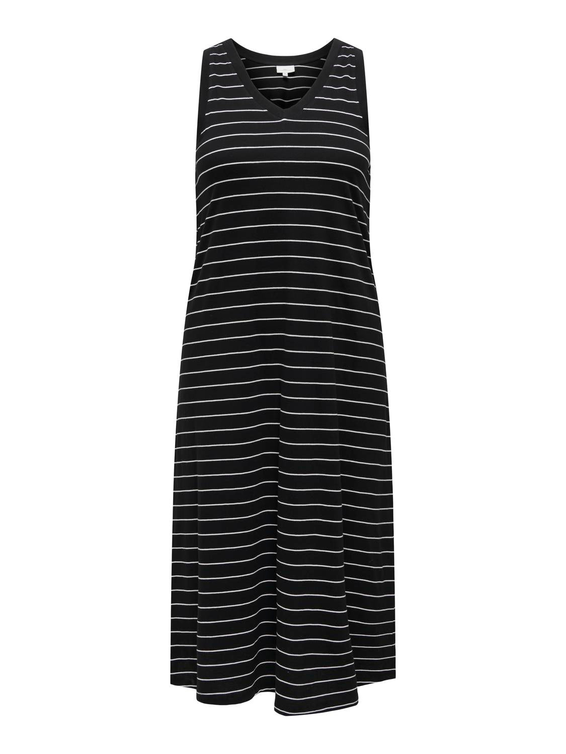 Calf Dress V- Neck Carmay Print Stripe Black