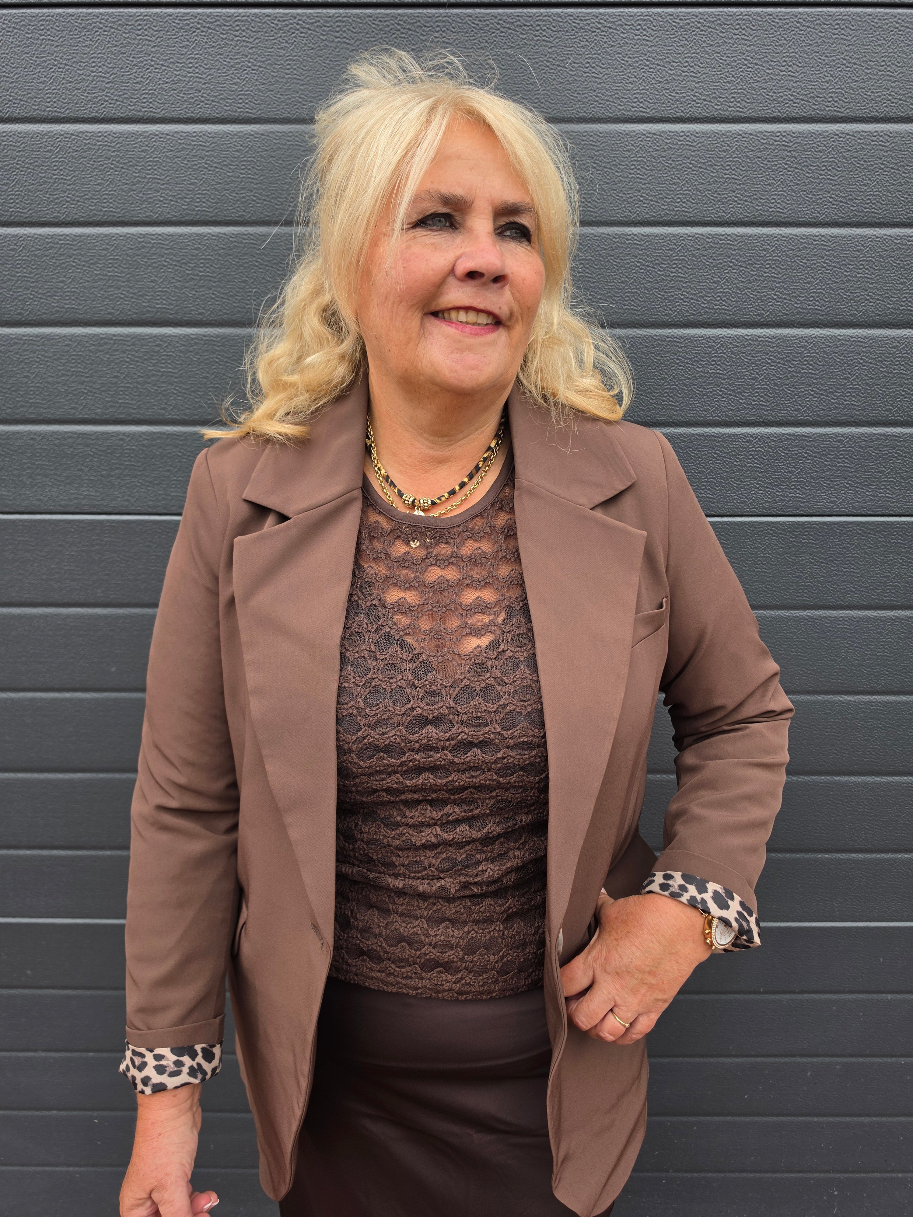 Mesh Lace Shirt Caraya Coffee Bean