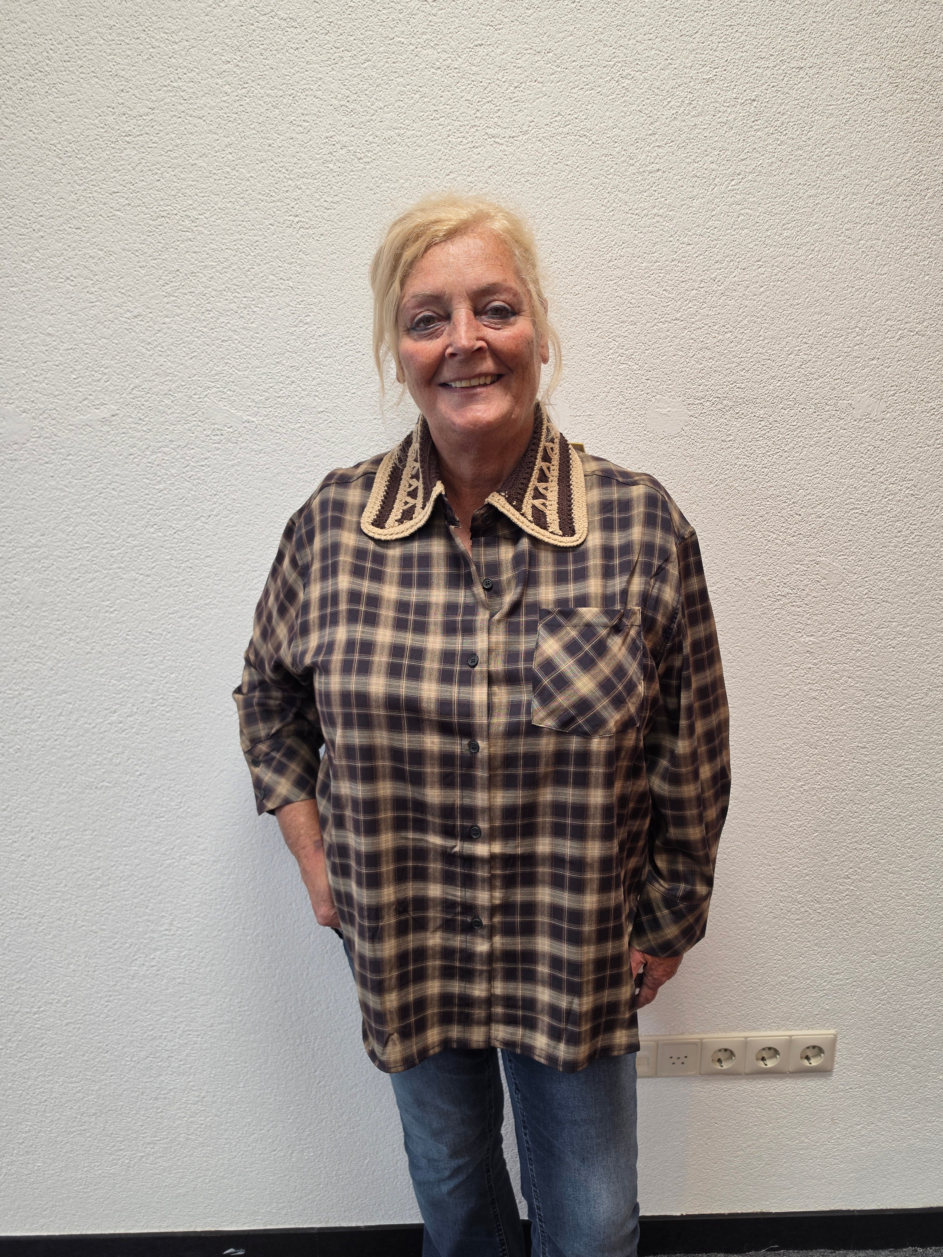 Blouse Blokkie Aubergine / Blauw t/m 48