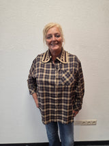 Blouse Blokkie Aubergine / Blauw t/m 48