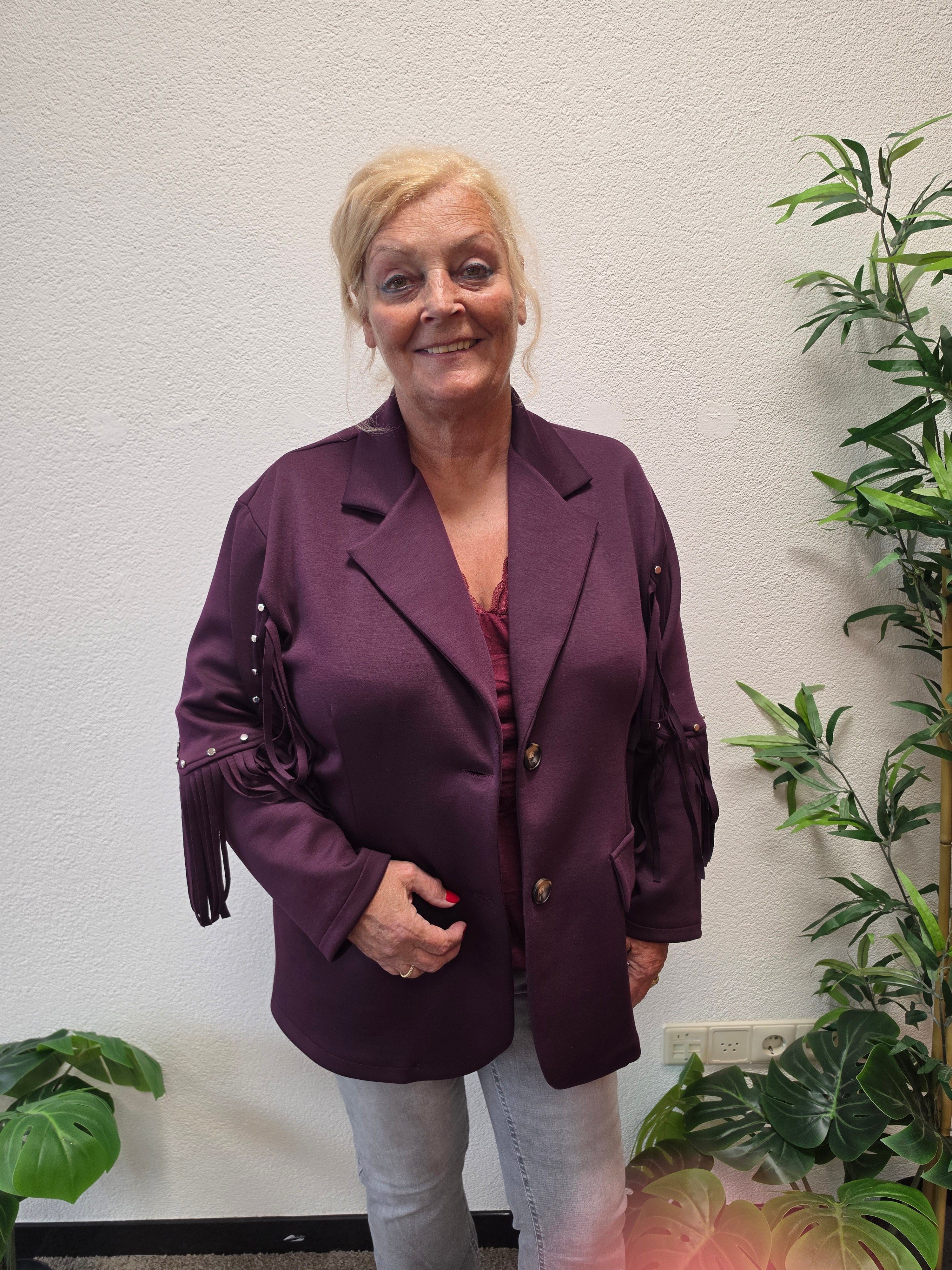 Blazer met Franjer en Stuts Bordeaux t/m 52