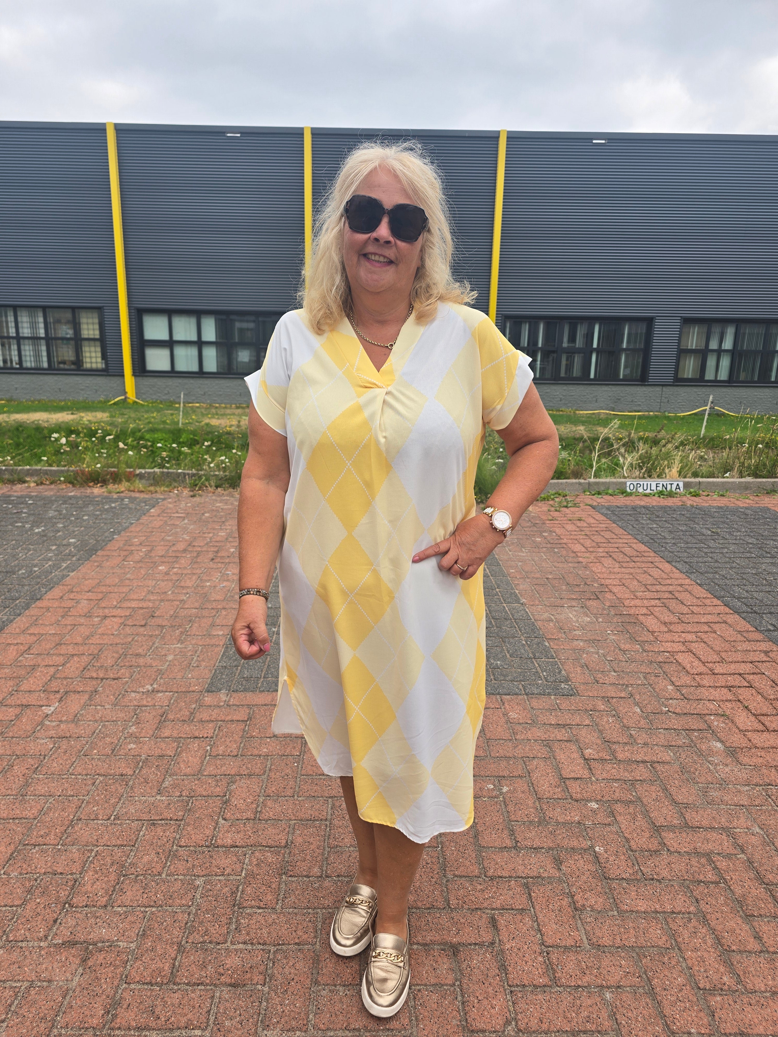 Jurk Mika ruit geel t/m 48