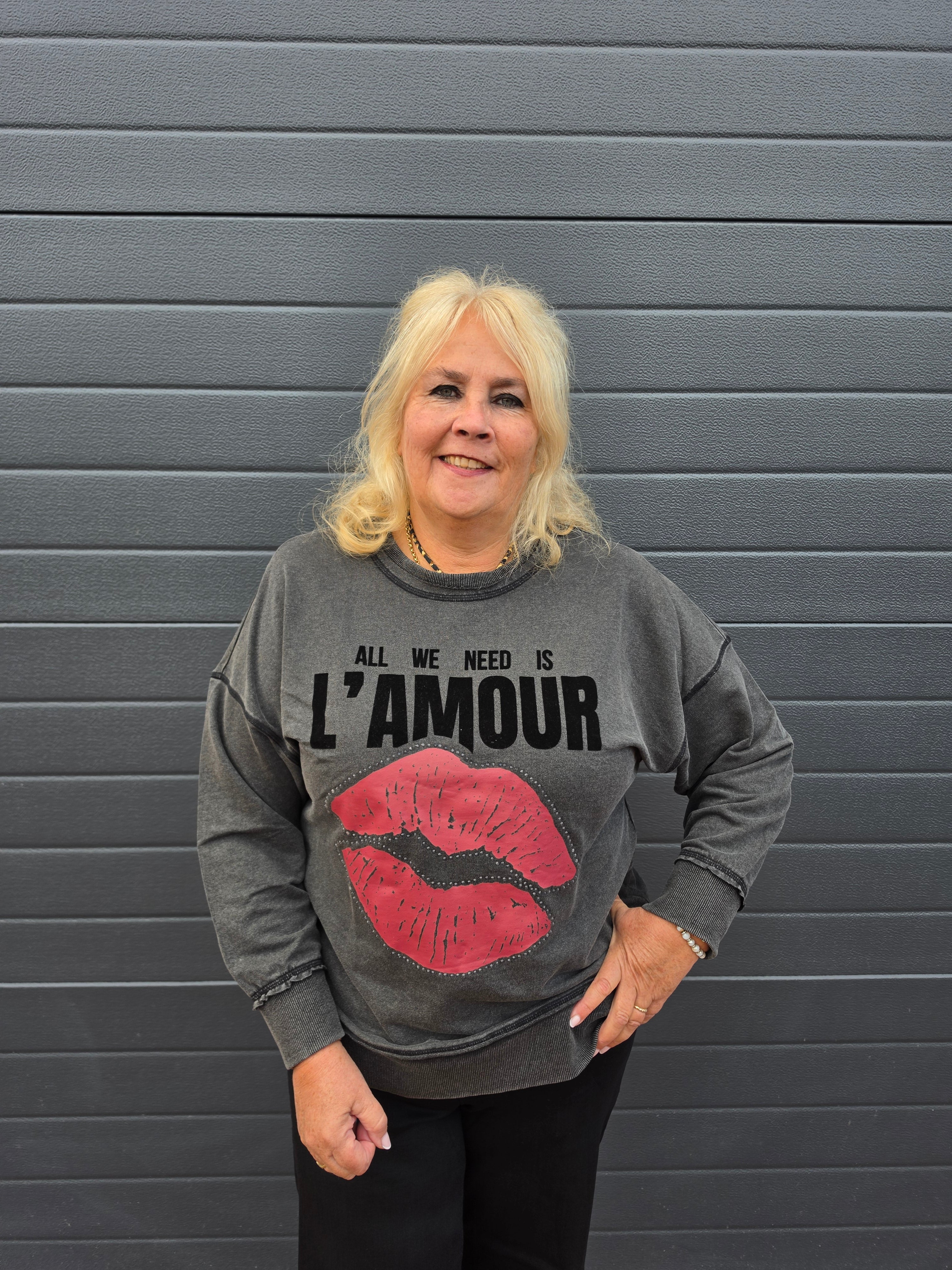Sweat Trui Carisolde Lipa ? Amour Black Acid washing