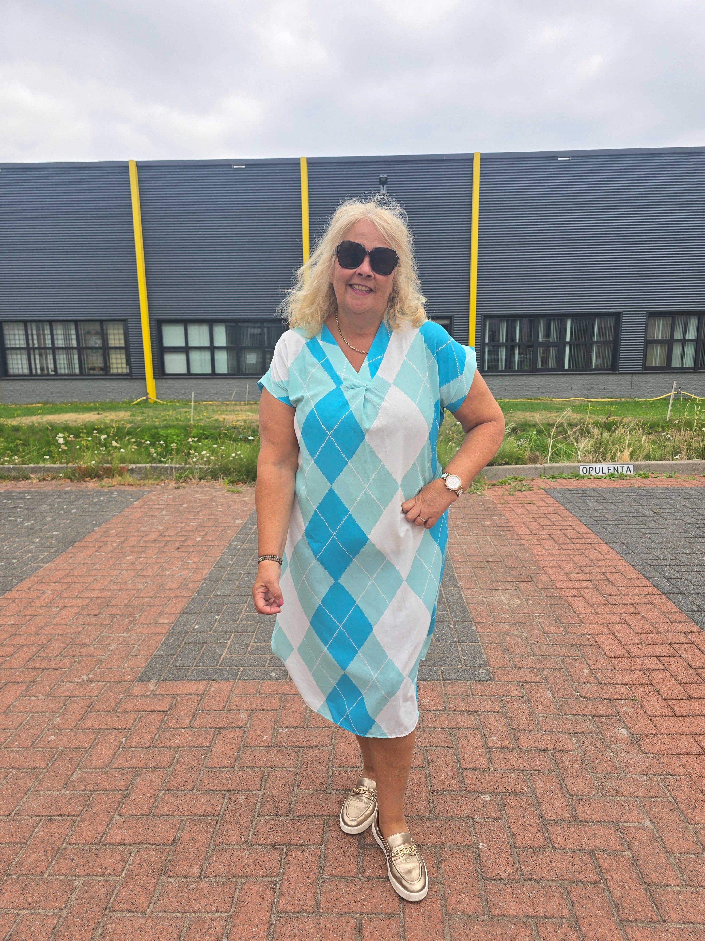Jurk Mika ruit Aua /Mint  t/m 48