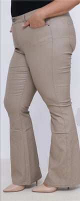 Flare Leather Look Broek Monday 881 Beige (M) t/m 48